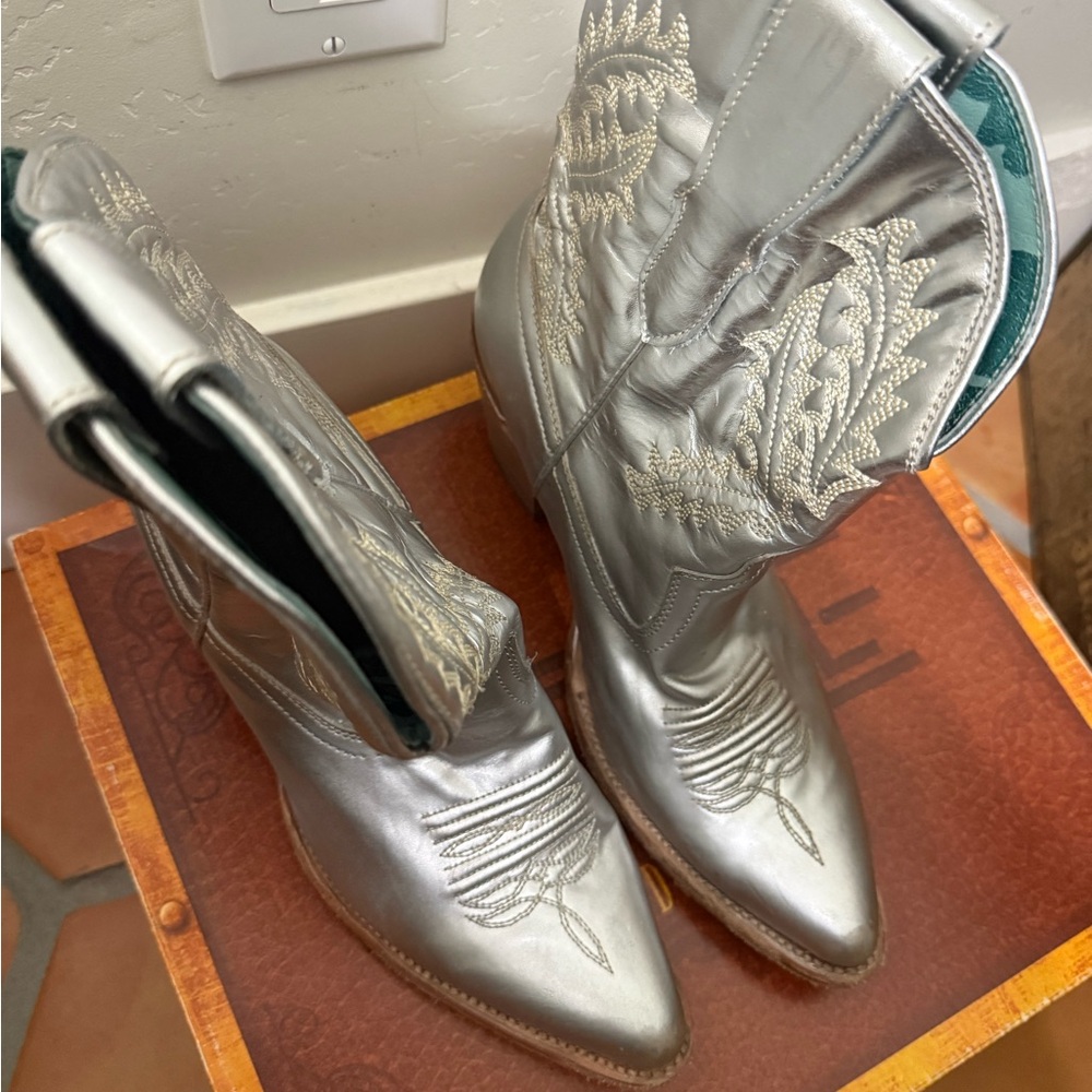 Corral Silver Embroidered Heeled Boots - image 2